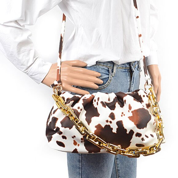 BNWT Cow Print Animal Print Chunky Chain Accent Crossbody Swing Bag - Picture 4 of 4